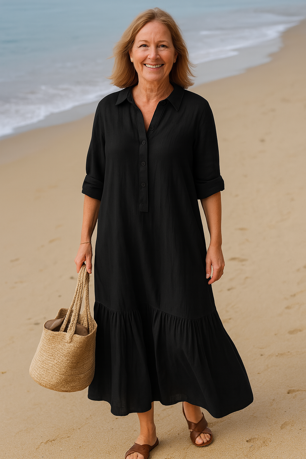 Cavell – Dress with Collar & Flowing Ruffled Hem