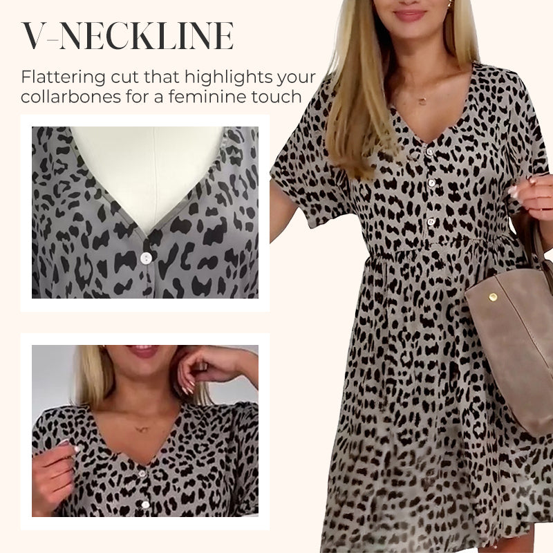 Casual V-Neck Dress with Short Sleeves