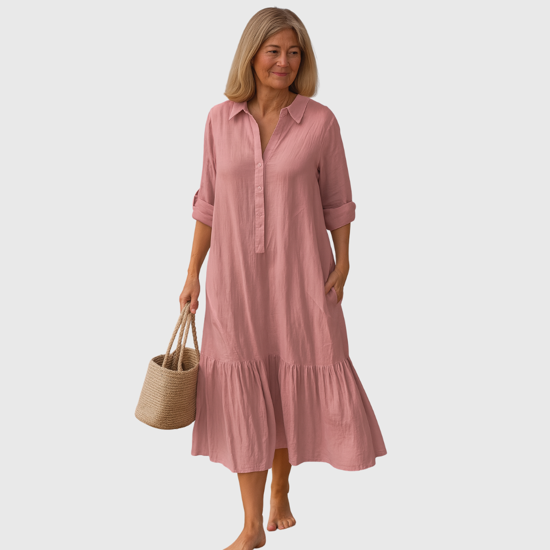 Cavell – Dress with Collar & Flowing Ruffled Hem