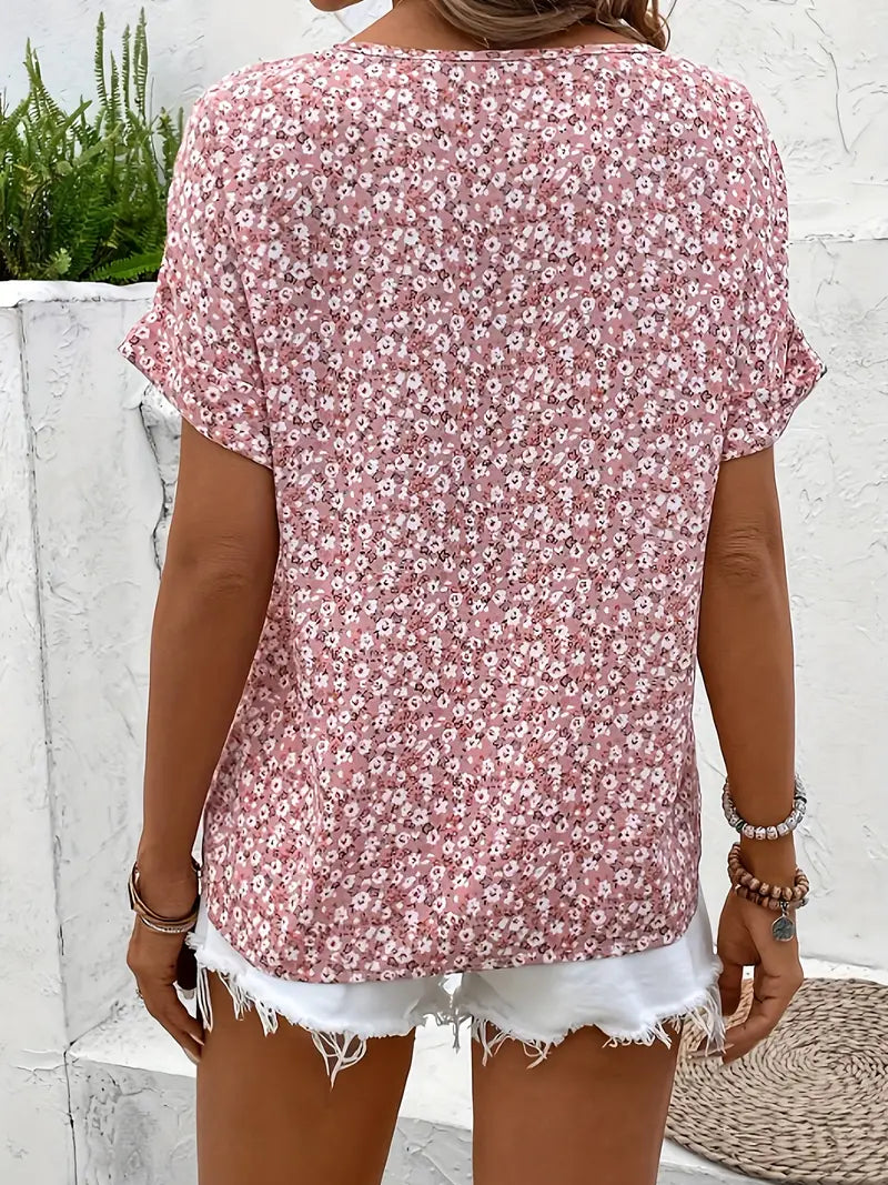 Amira | Airy Blouse with Floral Pattern & Wooden Button Details