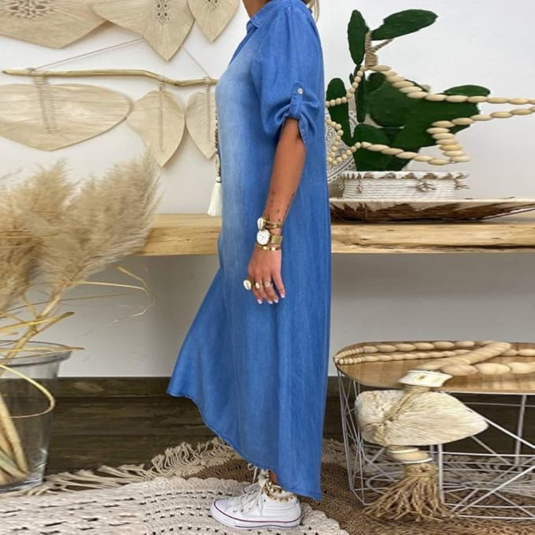 Ilze | Summer V-Neck Half-Denim Dress