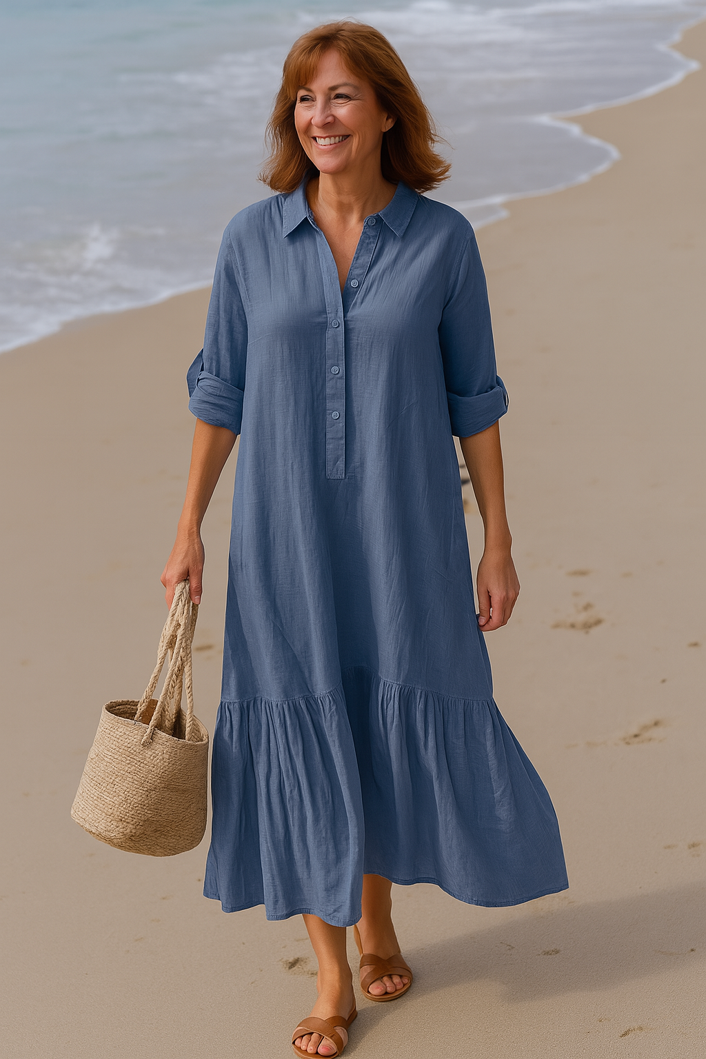 Cavell – Dress with Collar & Flowing Ruffled Hem