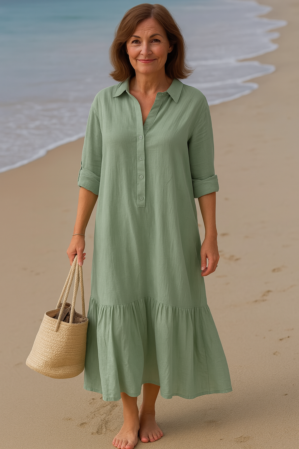 Cavell – Dress with Collar & Flowing Ruffled Hem