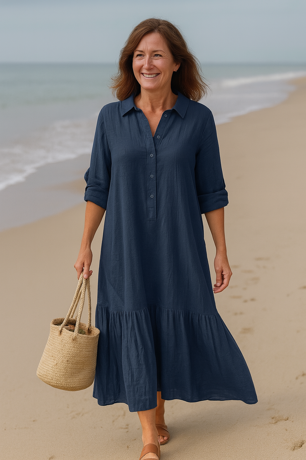 Cavell – Dress with Collar & Flowing Ruffled Hem