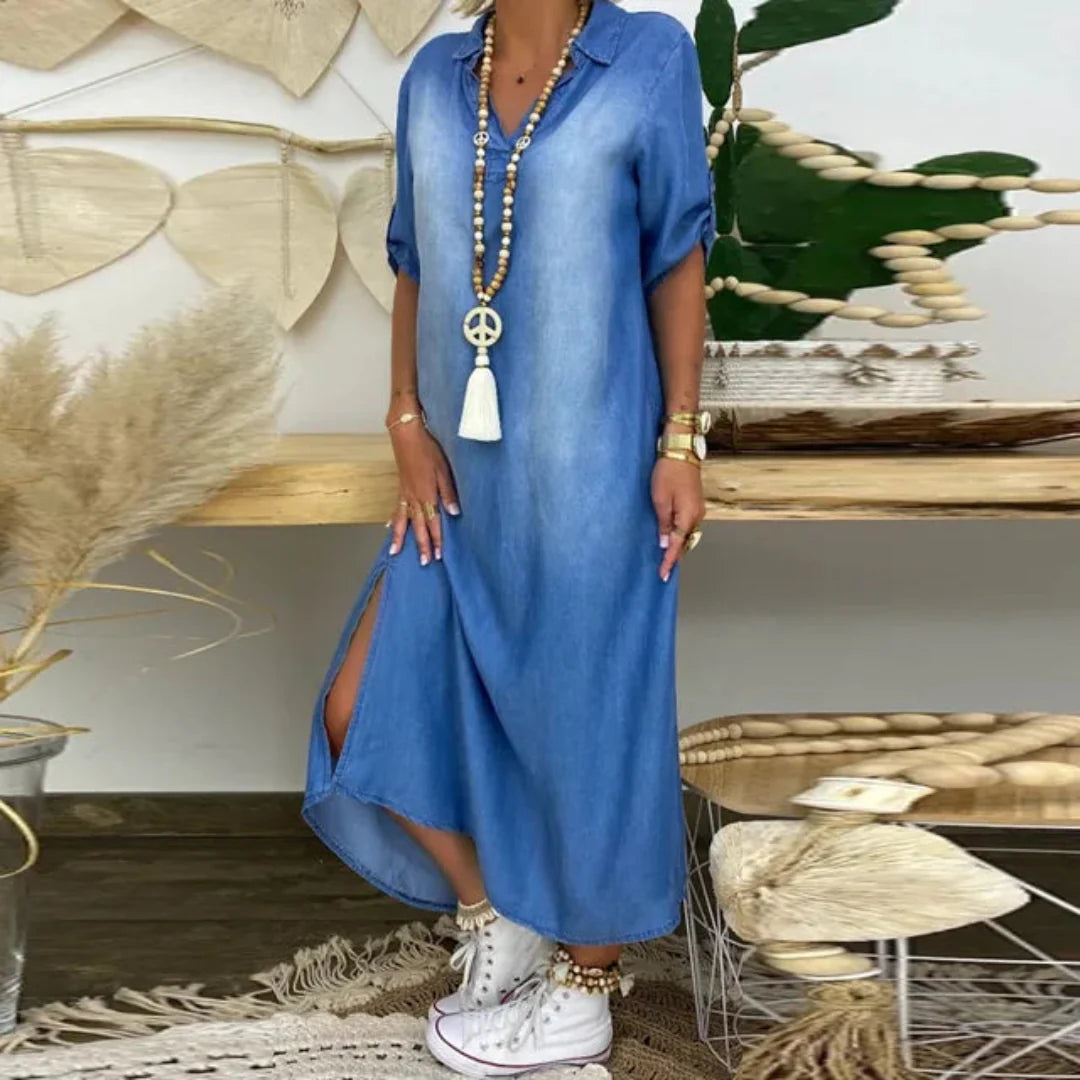 Ilze | Summer V-Neck Half-Denim Dress