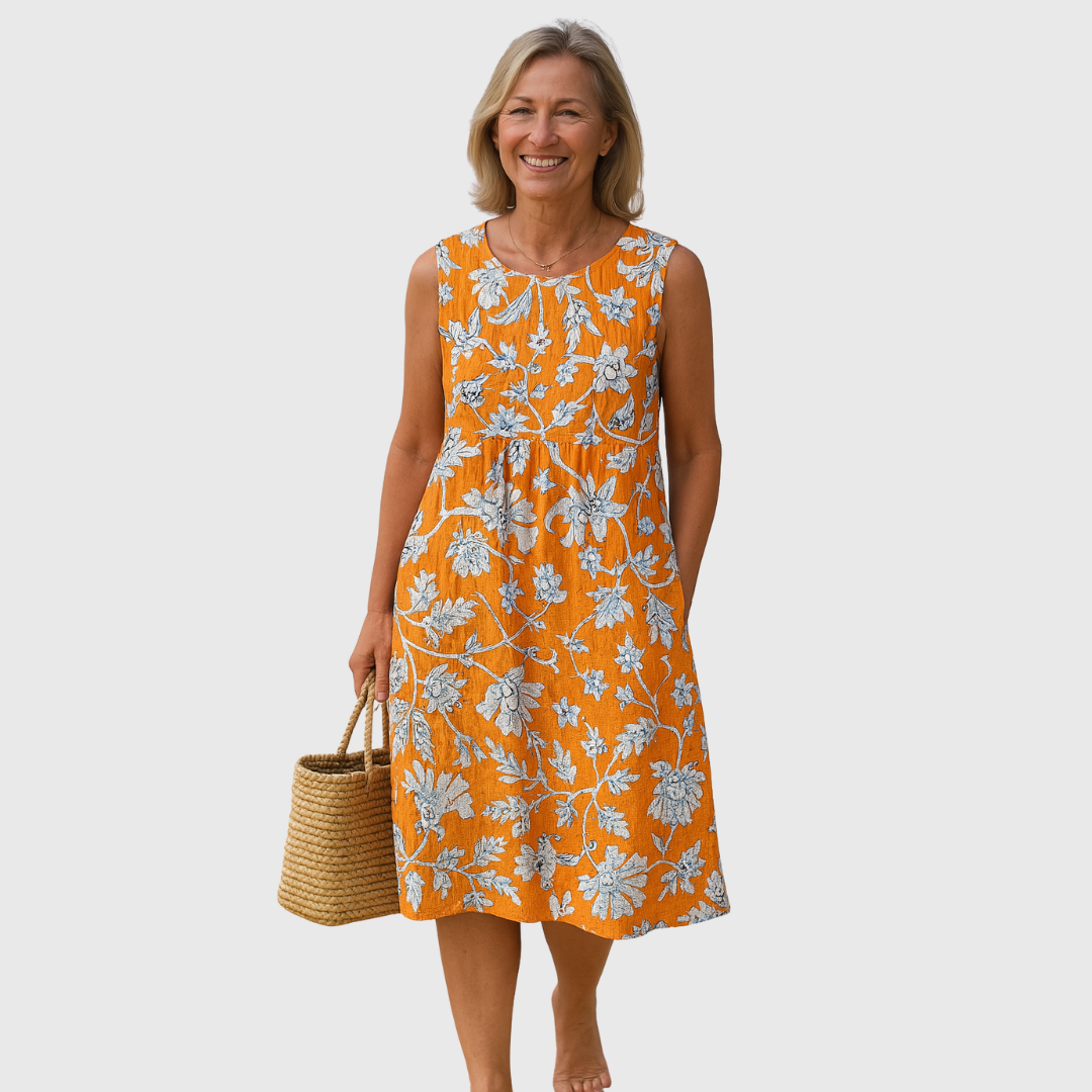 Cavell – Summer Dress with Tropical Floral Print & Flowing Silhouette