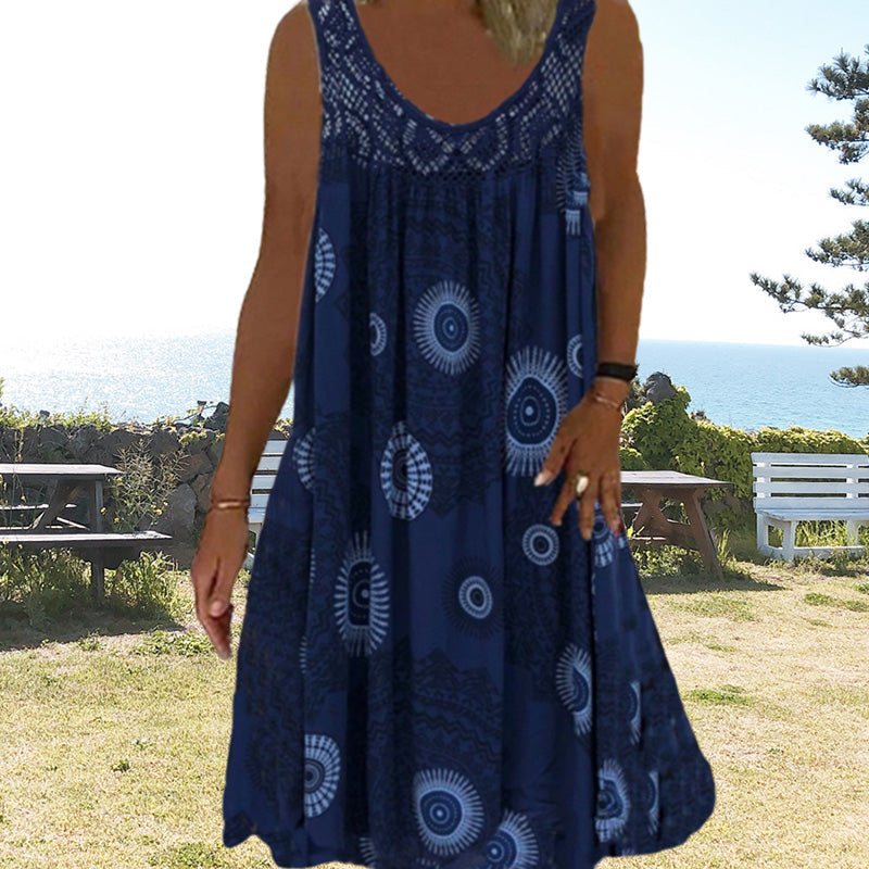 Women's summer O-neck sleeveless printed dress