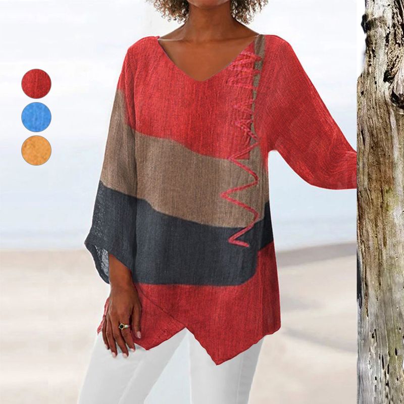 Hélène | Artistieke V-hals Tuniek – Creatief, Luchtig & Stijlvol