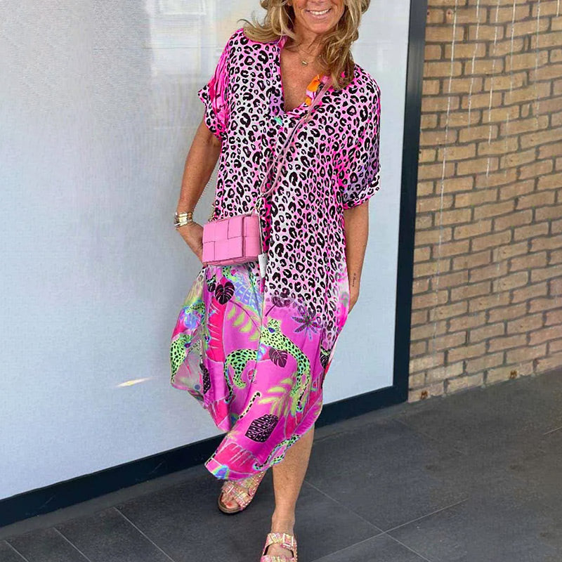 Airy, loose dress with print and V-neck