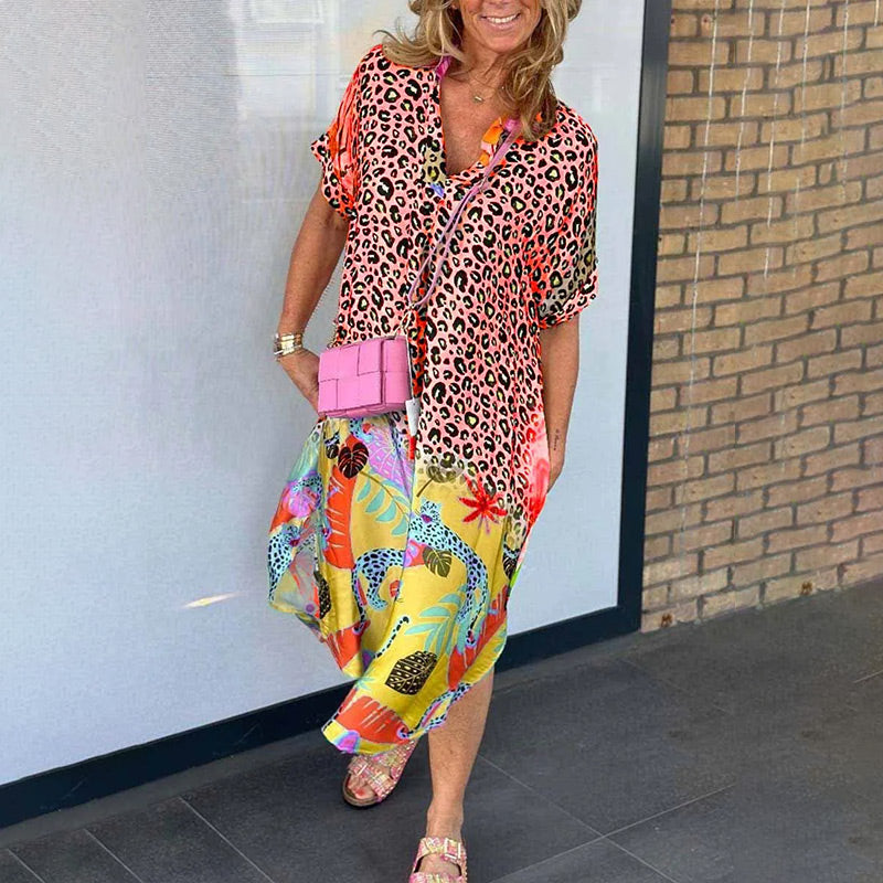 Airy, loose dress with print and V-neck