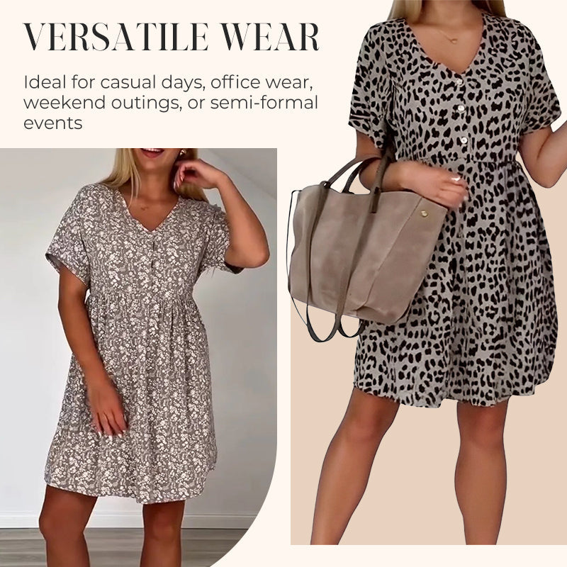 Casual V-Neck Dress with Short Sleeves