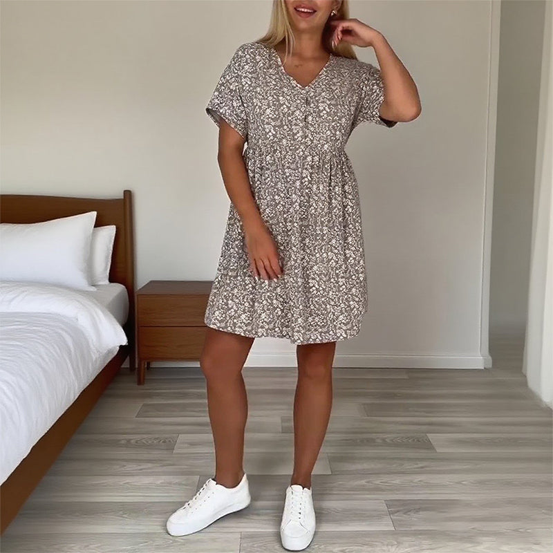 Casual V-Neck Dress with Short Sleeves