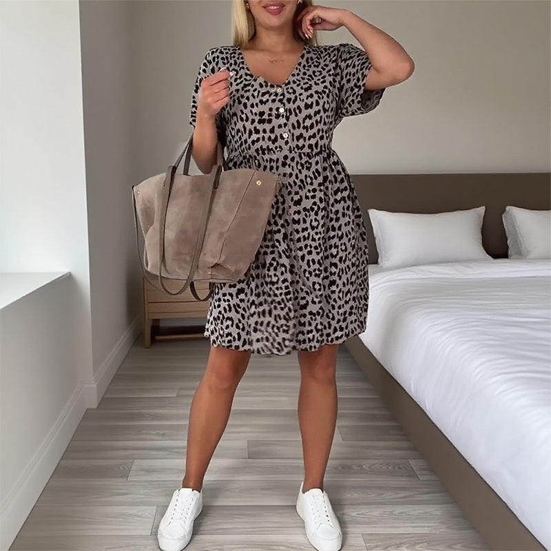 Casual V-Neck Dress with Short Sleeves